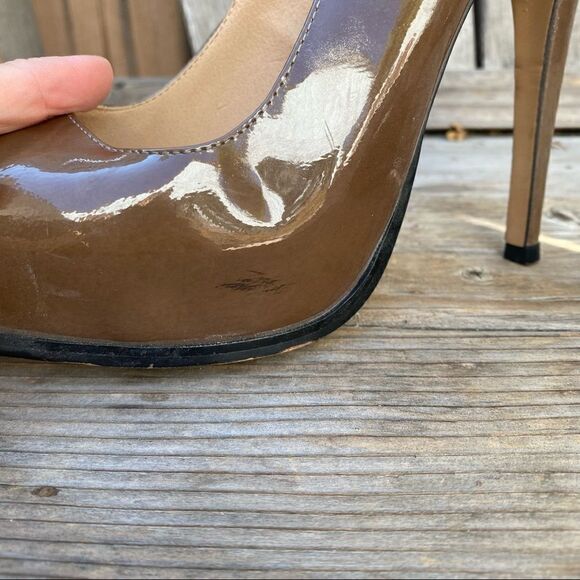 Steve Madden Stacie Slingback Stiletto Patent leather Tan Platform Heels size 7 - Picture 6 of 14